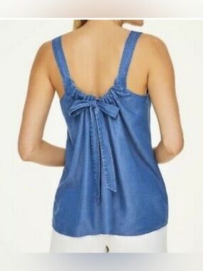 Loft Outlet Chambray Tank Top Size Small Petite Tie Back Lyocell Square Neck